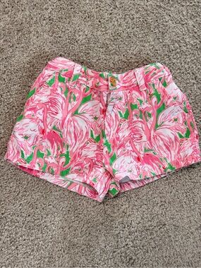 Lilly Pulitzer Mini Callahan Flamingo Shorts Girls Size 7 Pink Green
